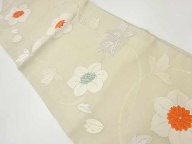 絽花唐草模様織出し名古屋帯